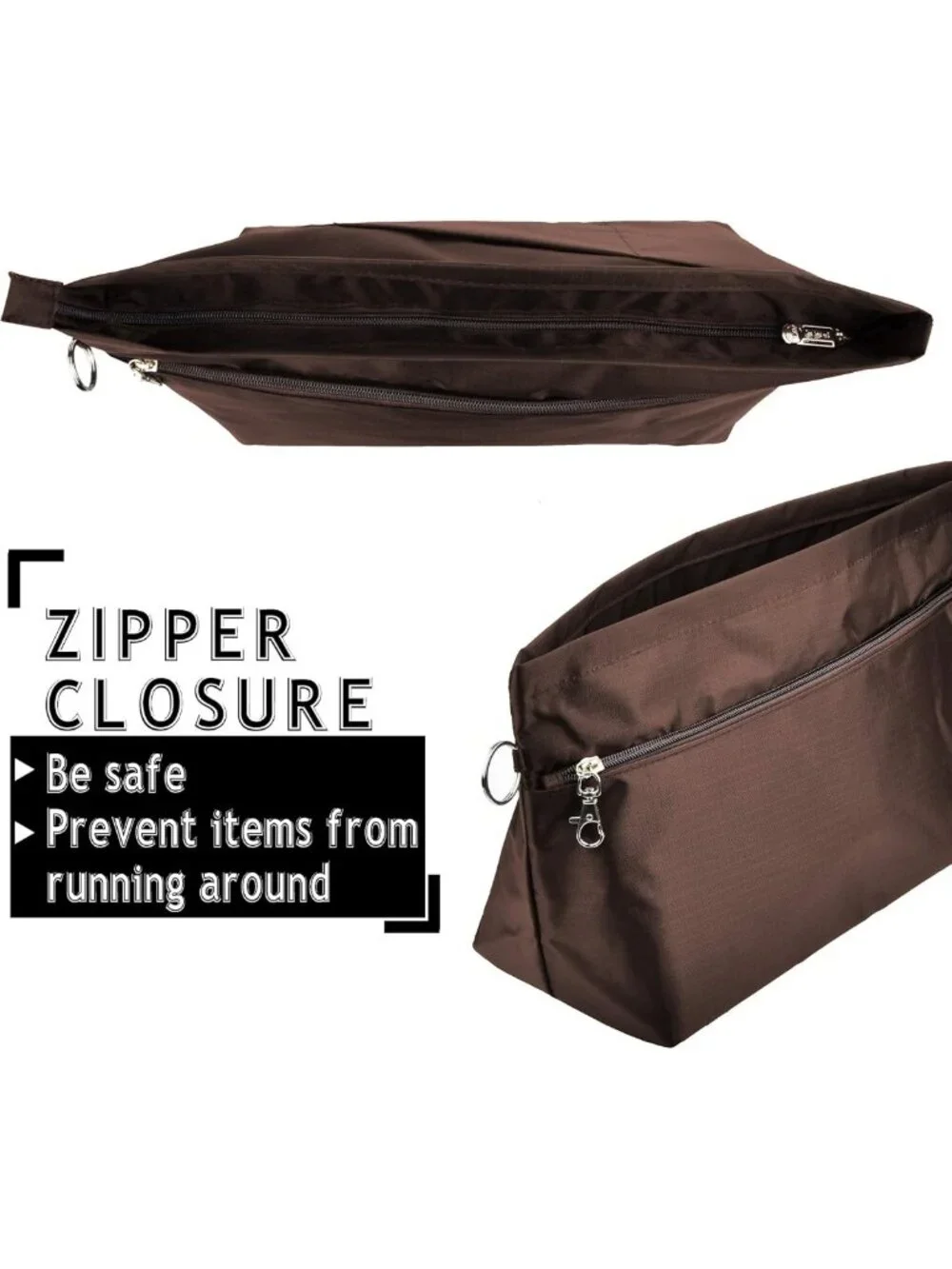 Versatile Tote Handbag Organizer Insert with Zipper Closure, 11 Pockets